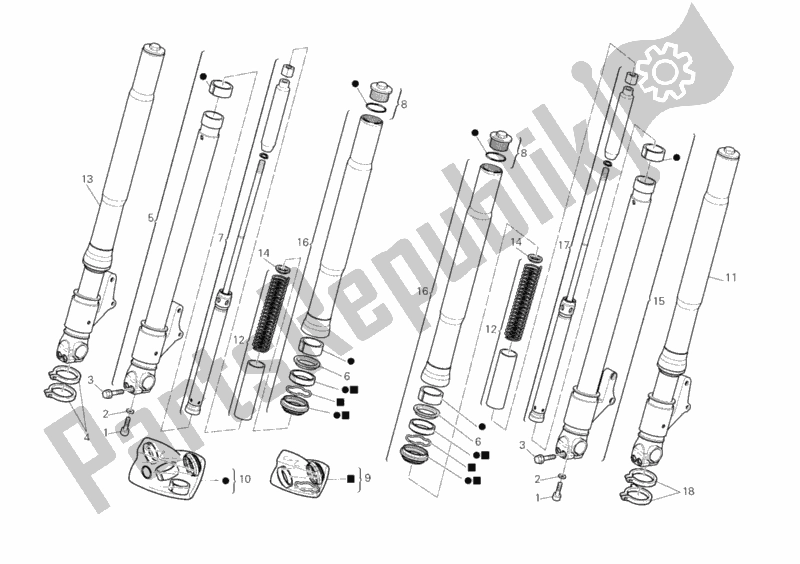 All parts for the Front Fork of the Ducati Monster S2R 800 Dark 2006